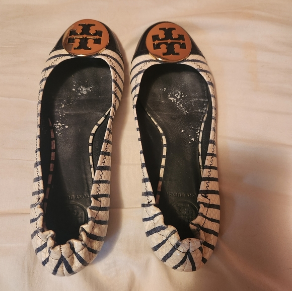 Tb navy stripe flats, 8 - Picture 1 of 4